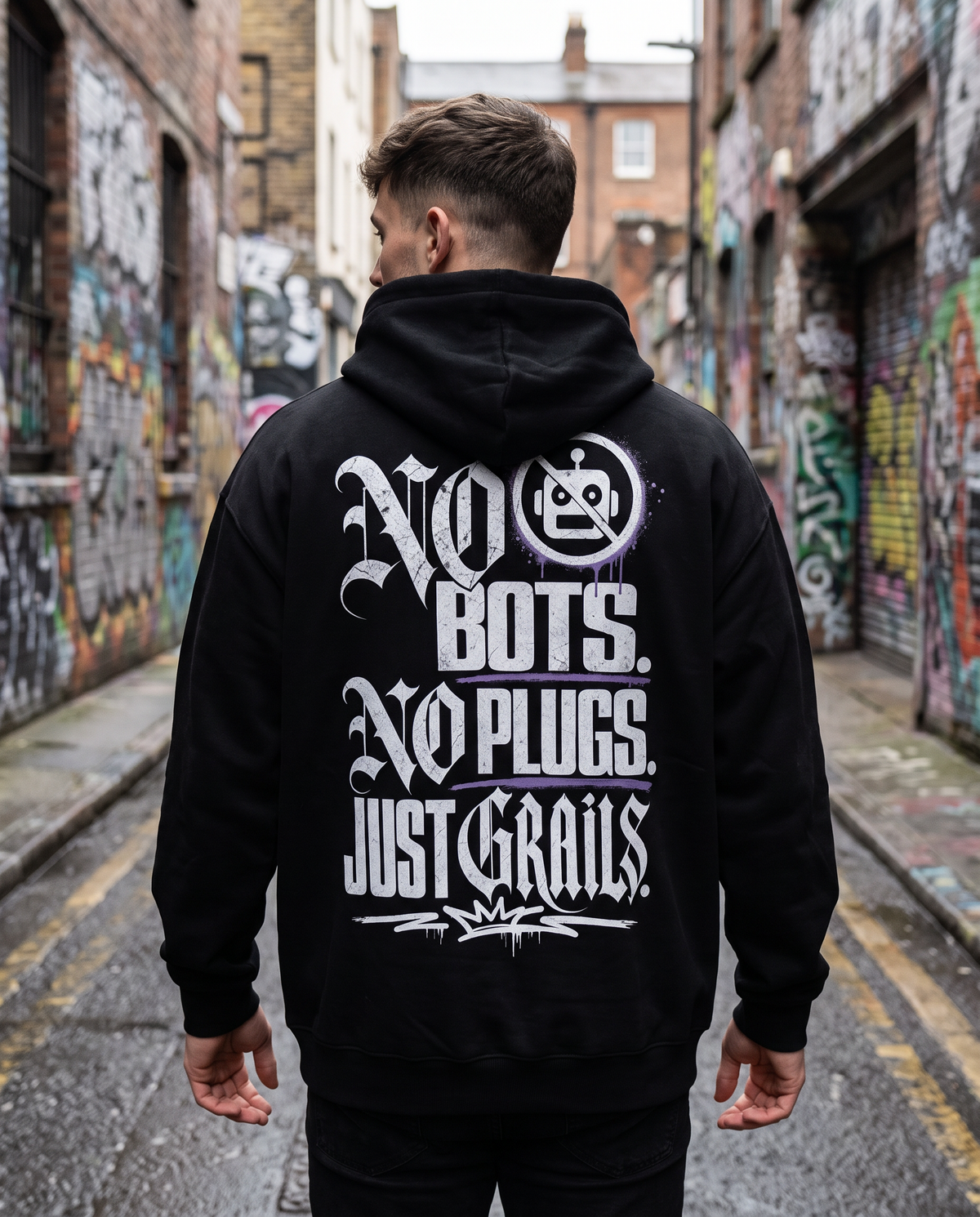 TRACQ. - "NO BOTS NO PLUGS JUST GRAILS" Heavy Oversized Hoodie